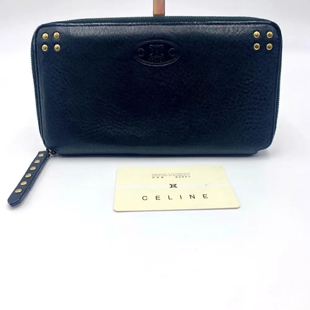 Auth CELINE Long Black Zippy Wallet with Brand Card Excellent Preloved Condition